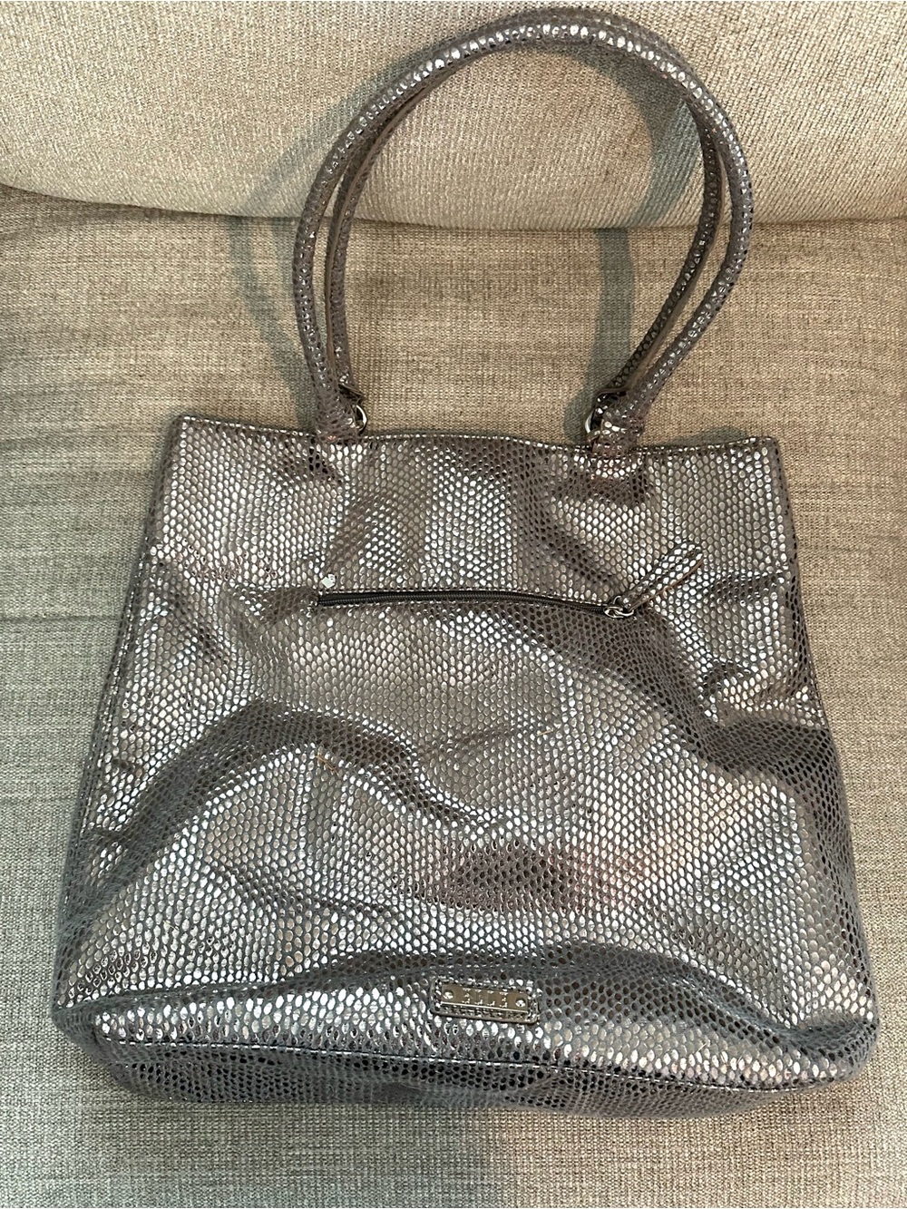 Elle Metallic Silver Shoulder Tote Bag